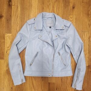 Blank NYC Baby Blue Faux Leather Zip Up Motorcycle Jacket‎ Size Extra Small